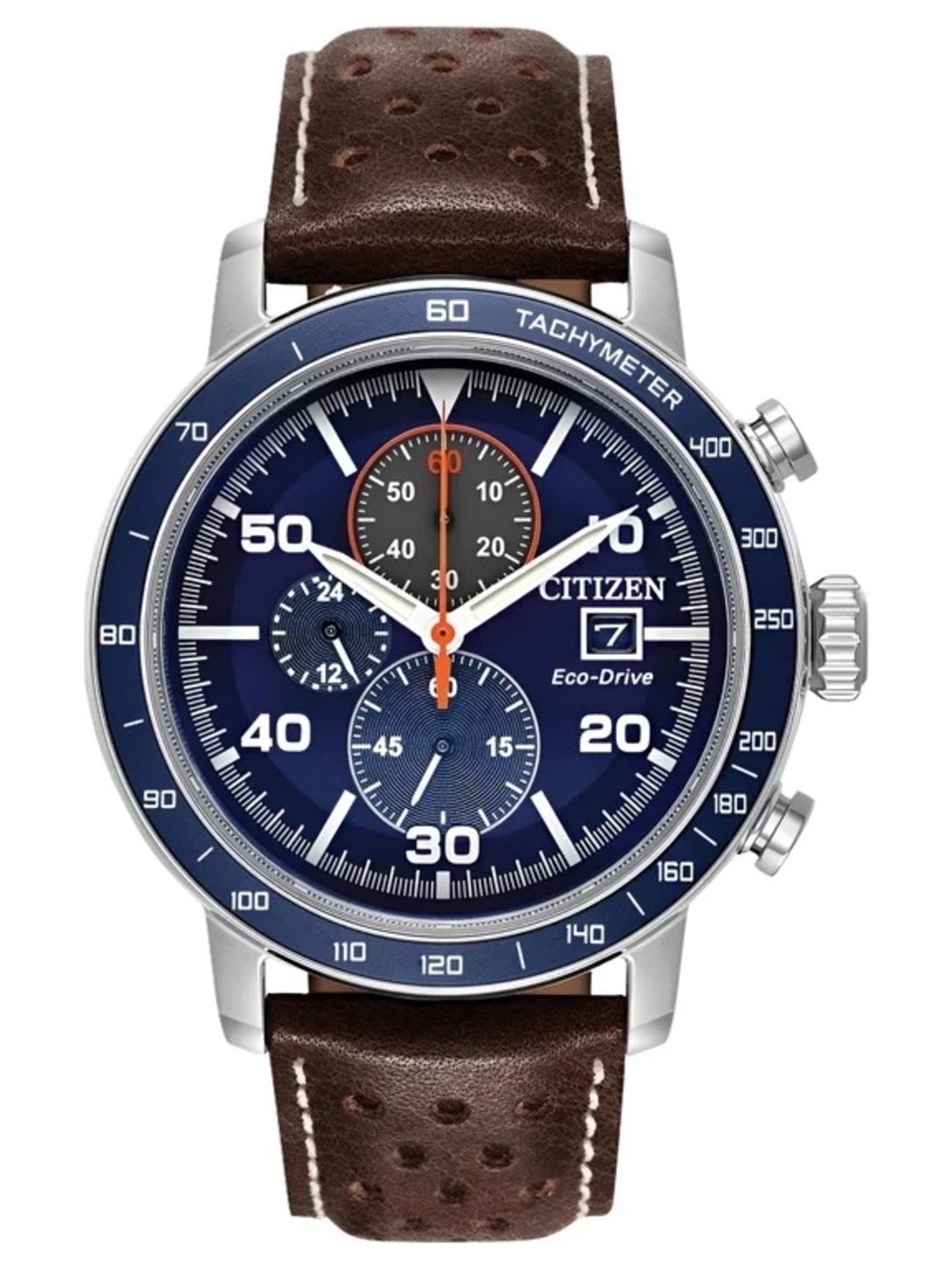 Citizen Men's Brown Leather Strap Watch with Blue Dial